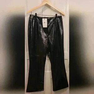 7 For All Mankind Black Faux Leather Cropped Flare Pants Size Medium